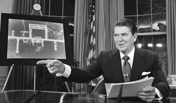 Then-US President Ronald Reagan addresses the nation March 23, 1983, in support of his proposed defense budget (AP Photo)