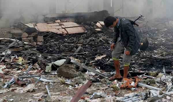 The aftermath of a coalition airstrike in Sanaa. (Mohammed Huwais/AFP/Getty Images)