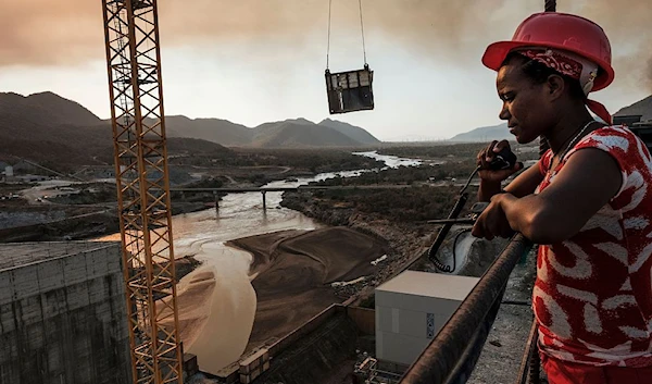 A worker at the Grand Ethiopian Renaissance Dam (GERD), near Guba in Ethiopia on December 26, 2019