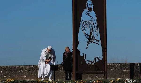 The sculpture in tribute to Algerian national hero Emir Abdelkader after it was vandalized prior to its inauguration in Amboise, central France. (AFP)