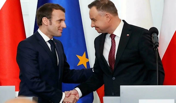 French President Emmanuel Macron and Polish President Andrzej Duda in Warsaw, Poland February 3, 2020. (Reuters)