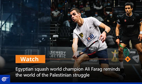 Egyptian squash world champion Ali Farag reminds the world of the Palestinian struggle