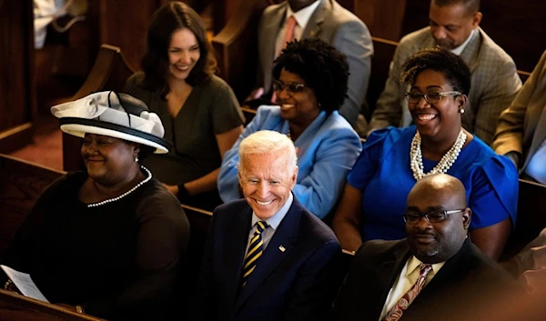 Joe Biden attends a service at Morris Brown AME Church in Charleston, S.C., on July 7, 2019.