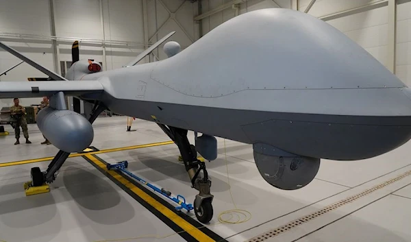 A U.S. Air Force MQ-9 Reaper drone sits in a hanger at Amari Air Base, Estonia, July 1, 2020 (Reuters)