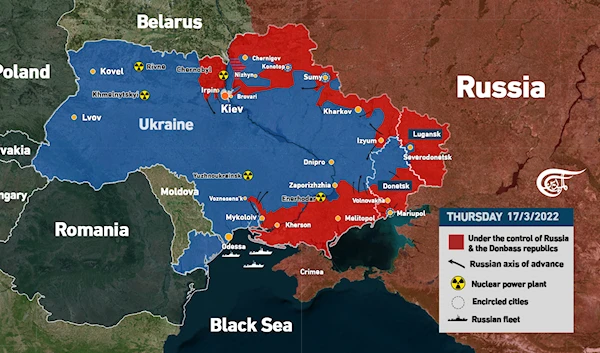 Map of control in Ukraine in the 22th day of the Russian special military operation