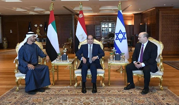 Egypt's el-Sisi received the UAE's Mohammad bin Zayed (left) and Israeli Prime Minister Naftali Bennett (right)