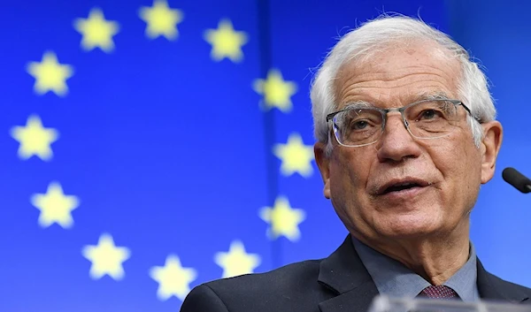 EU foreign policy chief Josep Borrell speaks at the European Council building in Brussels, March 1, 2021 (AP)