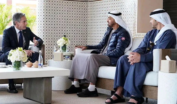 Blinken meets with Abu Dhabi Crown Prince Mohammed bin Zayed at his residence in Rabat, Morocco (AFP)