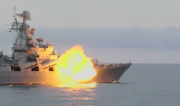 Russia's Moskva cruiser fires a Vulkan missile