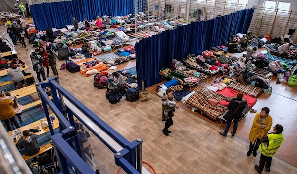 Refugees from Ukraine arriving to the sports hall at the primary school in Lubycza Krolewska near Lublin, Poland, March 4, 2022