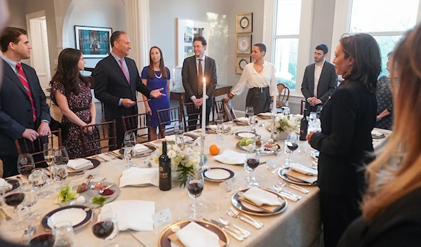 Vice President Kamala Harris and her husband, seen serving wine from an illegal settlement as they host a Passover seder