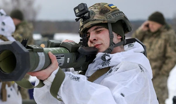 A Ukrainian solider train to use a M141 Bunker Defeat Munition weapon supplied by the United States Lviv region, Ukraine, February 4, 2022. (REUTERS)