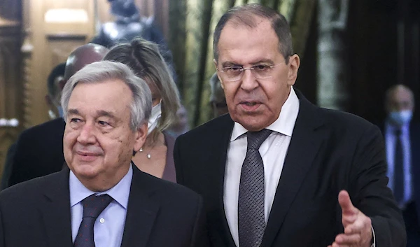 Russia's Foreign Minister receiving the UN Secretary-General