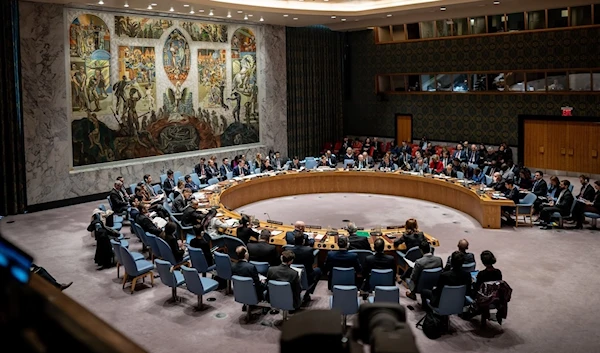 U.N. Security Council members attend a meeting in the U.N.'s headquarters in New York City.