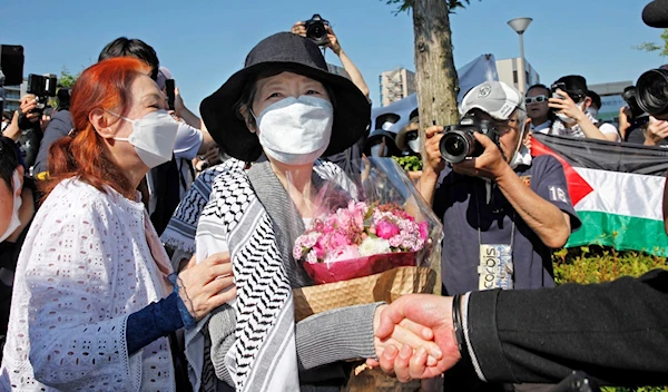 Japanese Red Army founder Fusako Shigenobu after she was released from prison