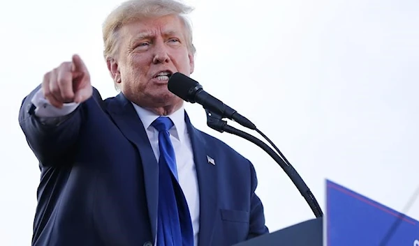 Former President Donald Trump speaks at a rally at the Delaware County Fairgrounds, April 23, 2022, in Delaware, Ohio. (AP)