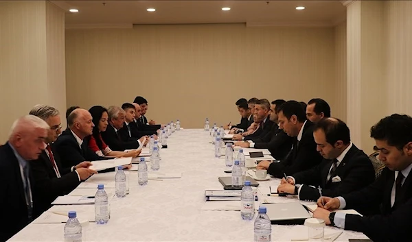 The Syrian and Russian delegations to the 18th Astana talks meeting ahead of the summit in Nur-Sultan, Kazakhstan