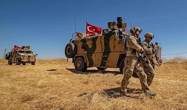 Turkish occupation soldiers patrolling in norther Syria