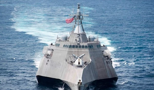 The littoral US combat ships sails in the pacific.