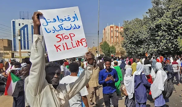 Sudanese protestors rally against the October 2021 military coup, January 13, 2022