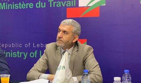 Lebanese Labor Minister Mustafa Bayram during a press conference