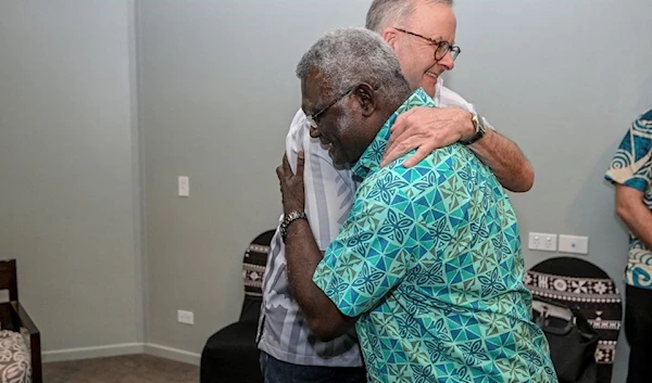 Australia's Prime Minister Anthony Albanese meets with Solomon Islands Prime Minister Manasseh Sogavare on the sidelines of the Pacific Islands Forum, in Suva, Fiji July 13, 2022 (Reuters)