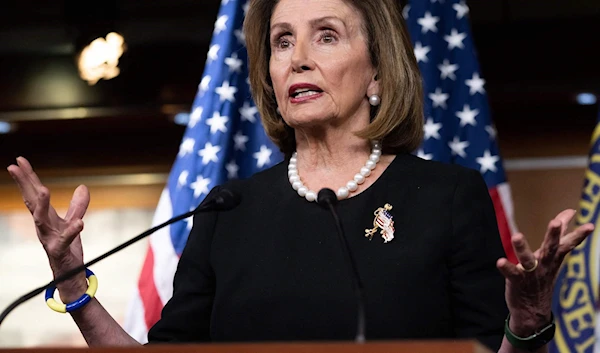 US House Speaker Nancy Pelosi speaks during her weekly press briefing on Capitol Hill in Washington, on July 14, 2022 (AFP)