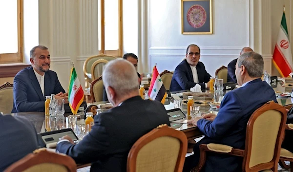 The Syrian delegation to Iran, headed by Foreign Minister Faisal Mekdad, meets with its Iranian counterpart, headed by Foreign Minister Hossein Amir-Abdollahian in Tehran, Iran, on July 20, 2022