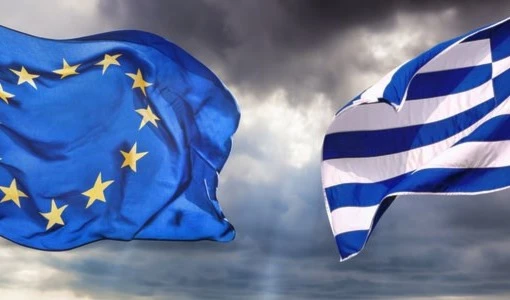 Flags of Greece and European Union (EU)