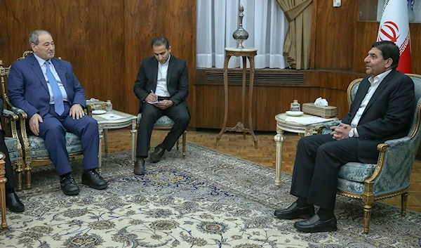 Iranian First President Mohammad Mokhber with Syrian Foreign Minister Faisal Mekdad