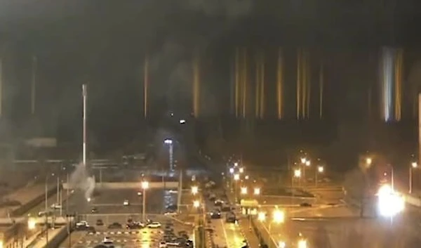 A screen grab captured from a video shows a view of Zaporozhye nuclear power plant during a fire following clashes around the site in Zaporizhzhia, Ukraine on March 4, 2022. (Anadolu Agency)