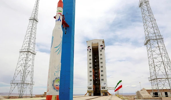 The Simorgh satellite-carrying rocket at Imam Khomeini National Space Center in an undisclosed location on July 27, 2017 (AP)