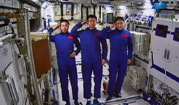 (Left to Right) Shenzhou-14 taikonauts Cai Xuzhe, Chen Dong, and Liu Yang