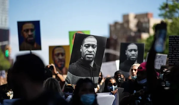 A protest in the United States demanding justice for police brutality victim George Floyd