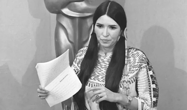 Sacheen Littlefeather delining the Oscar on behalf of Marlon Brando in 1973