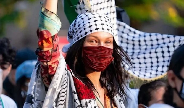 Palestinian supermodel Bella Hadid during a pro-Palestine protest