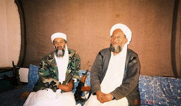 Osama bin Laden sits with his adviser Ayman al-Zawahiri during an interview with Pakistani journalist Hamid Mir (not pictured) in an image supplied by Dawn newspaper November 10, 2001 (Reuters)