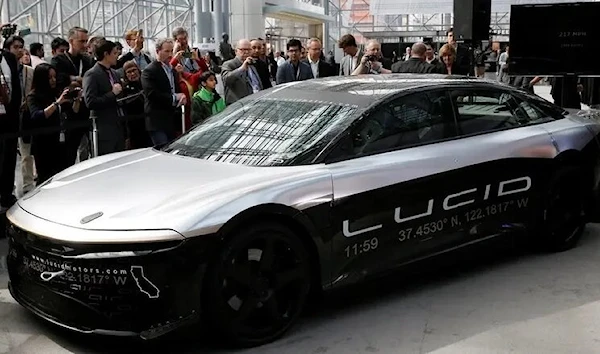 The Lucid Air speed test car is displayed at the 2017 New York International Auto Show in New York City, US, on April 13, 2017. (Reuters)