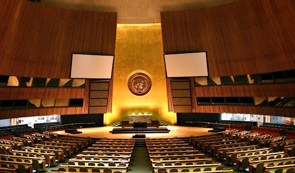 The United Nations General Assembly Hall at the UN Headquarters, New York City, 2006.