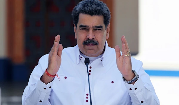 Venezuelan President Nicolas Maduro during a broadcast message at Miraflores Presidential Palace in Caracas on April 4, 2021 (AFP)