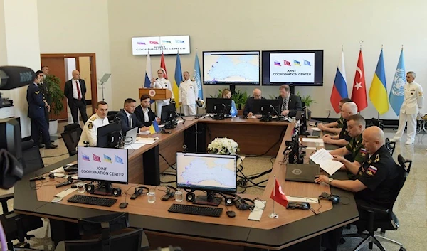 Photo taken on July 27, 2022 shows the Joint Coordination Center for Ukraine's grain shipments in Istanbul, Türkiye. [Photo/Xinhua]