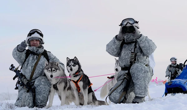 Reconnaissance unit members of the Russian Northern Fleet’s Arctic mechanized infantry brigade conduct military exercises and learn how to ride a dog sled (Photo: Lev Fedossev)