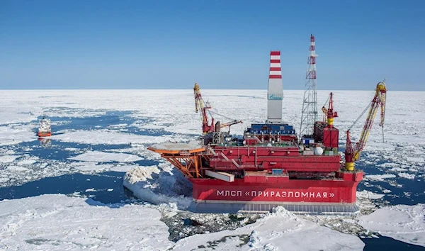 Arctic offshore oil platform “Prirazlomnaya” in the Pechora Sea, south of Novaya Zemlya, Russia. Photo: Gazprom.