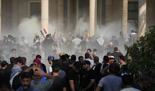 Iraqi demonstrators during protests in the Green Zone, Baghdad on August 29, 2022