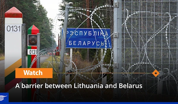 A barrier between Lithuania and Belarus