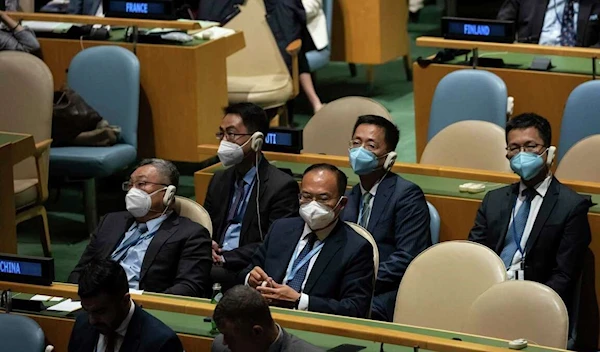 China's delegates are seated during the 2022 NPT review conference, (AP)