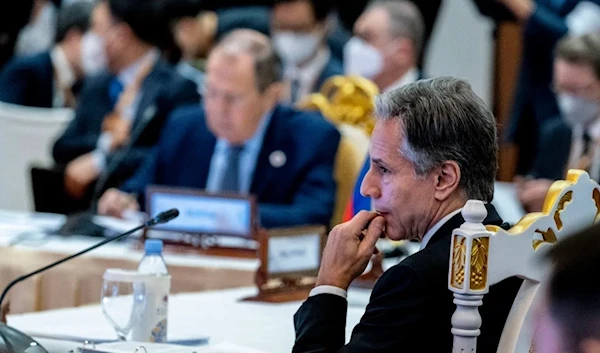 Secretary of State Antony Blinken, right, and Russian Foreign Minister Sergey Lavrov, during an East Asia summit foreign ministers meeting.