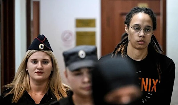 Brittney Griner arrives at the Khimki Court outside Moscow on Wednesday. (AFP)