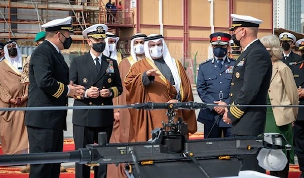 Bahrain’s Crown Prince Salman bin Hamad Al Khalifa, center, at a briefing about unmanned aerial vehicles in Bahrain in January.PHOTO: US. NAVY