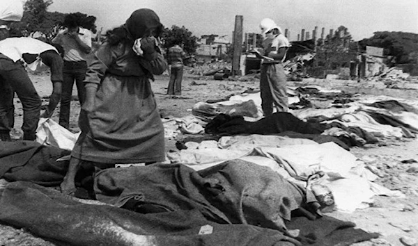 Bodies at the Sabra and Chatila Palestinian refugee camps in Beirut in 1982 (Institute for Palestine Studies)